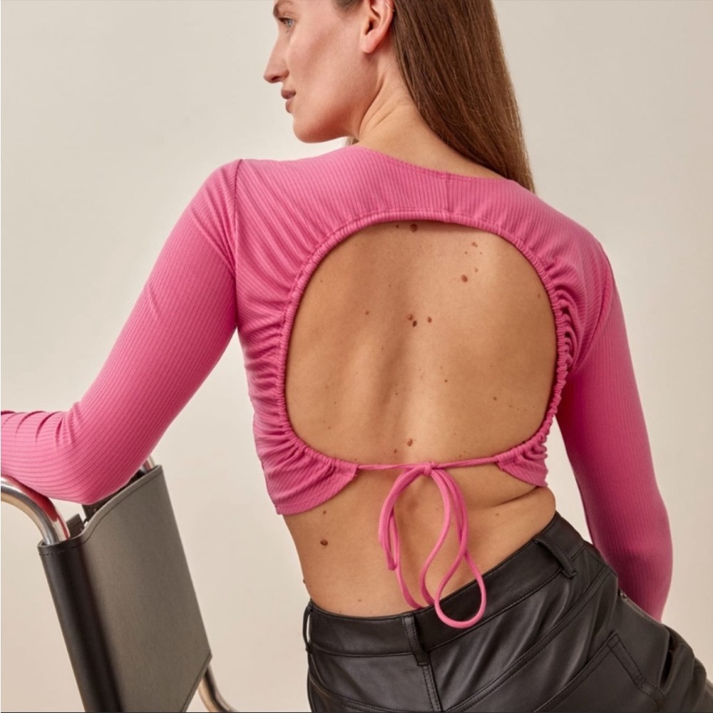 Reformation Casey Open Back Crop Top Pink